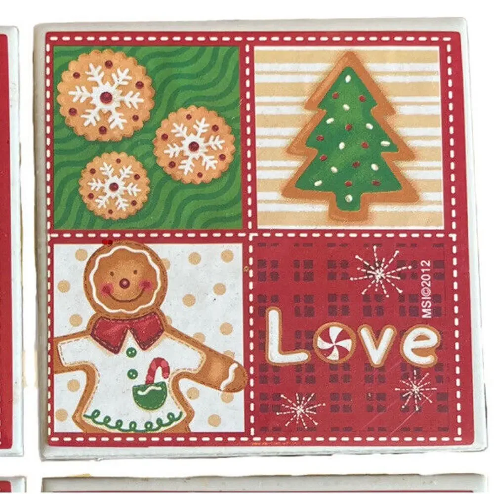 Christmas Holiday Gingerbread Baker Love Tree Cookies Coaster Set of 4 MSI 2012